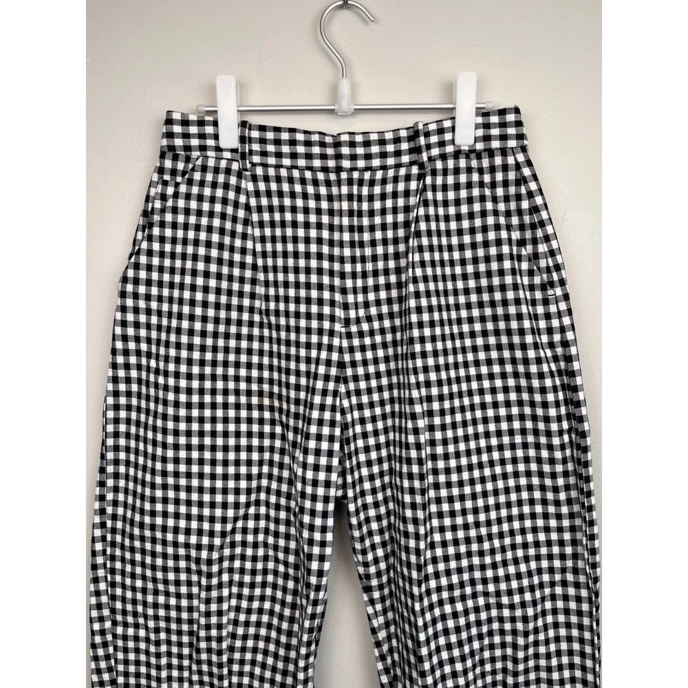 Zara Black White Gingham High Waisted Pleated Tapered Pants Size M - Picture 2 of 9